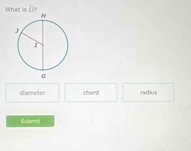 What is overline IJ ?
diameter chord radius
Submit