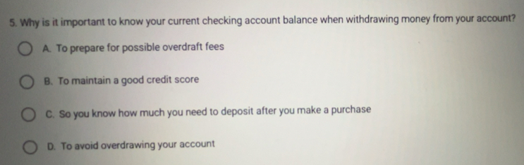 Solved: Why is it important to know your current checking account ...
