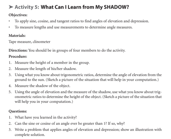 Solved: Activity 5: What Can I Learn from My SHADOW? Objectives: To ...