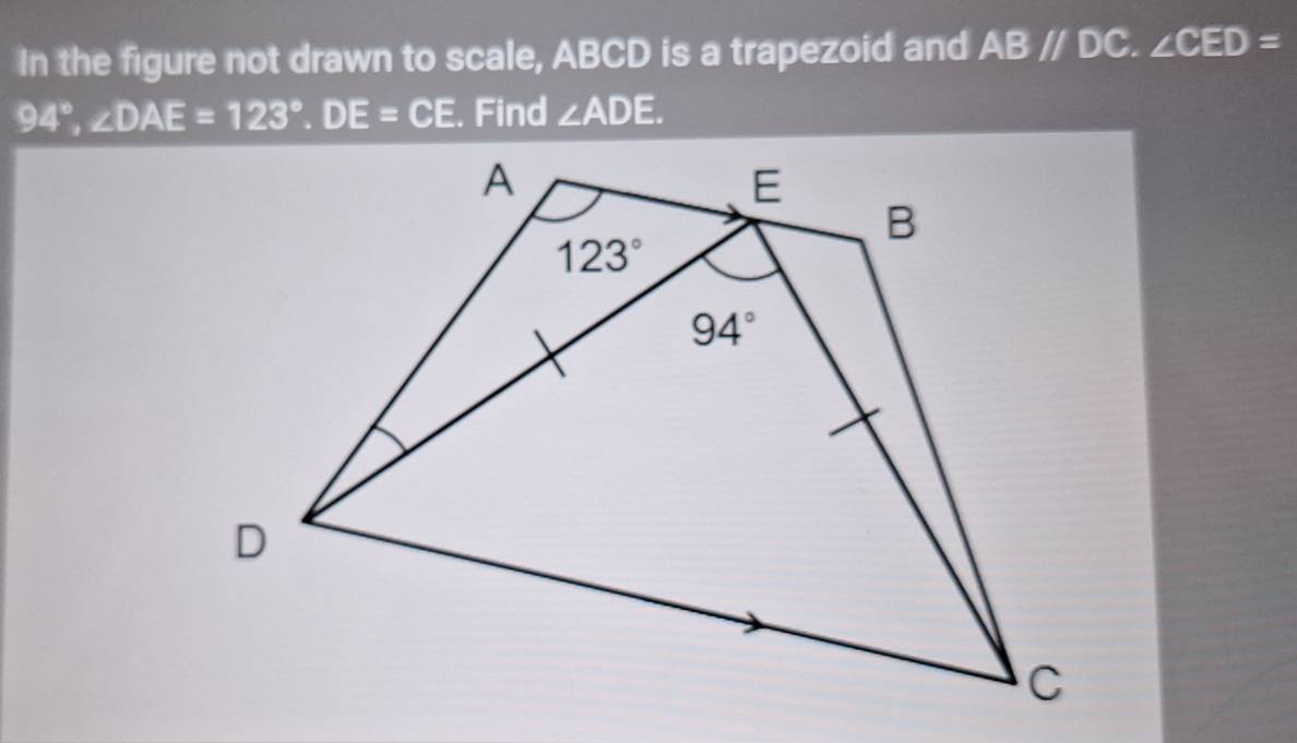 Solved: In the figure not drawn to scale, ABCD is a trapezoid and AB ...