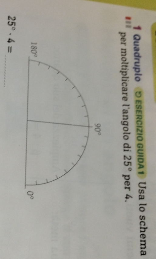Quadruplo  esercizio guida1 Usa lo schema
per moltiplicare l'angolo di 25° per 4.
25°· 4= _