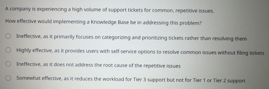 Solved: A company is experiencing a high volume of support tickets for ...