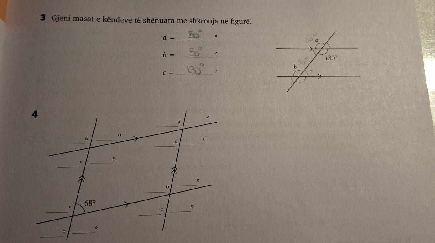 Gjeni masat e këndeve të shënuara me shkronja në figurë.
_ a=
。
_ b=
。
_ c=
。