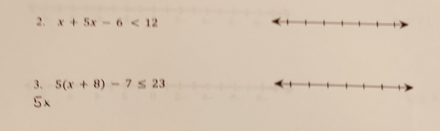 x+5x-6<12</tex> 
3、 5(x+8)-7≤ 23