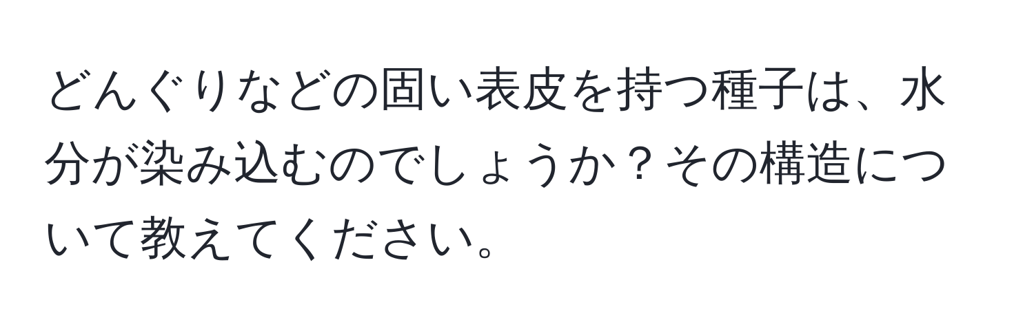 どんぐりなどの固い表皮を持つ種子は、水分が染み込むのでしょうか？その構造について教えてください。