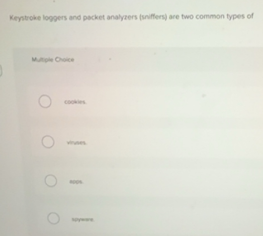 Solved: Keystroke loggers and packet analyzers (sniffers) are two ...