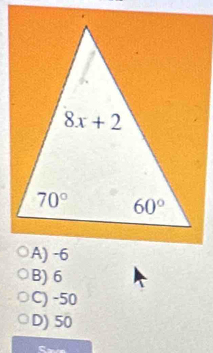 A) -6
B) 6
C) -50
D) 50
to