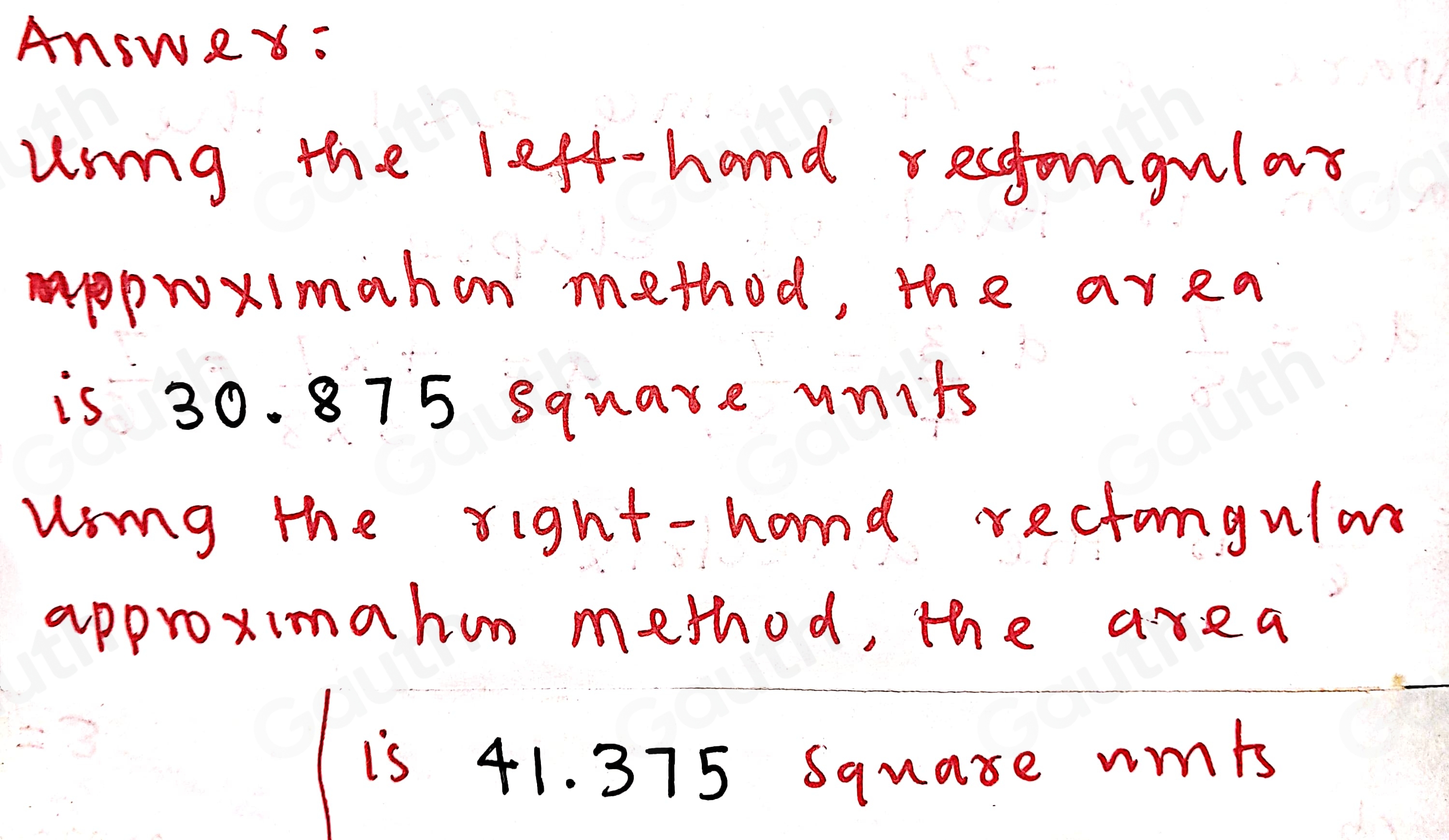 Solved: Use the indicated methods to approximate the area under the ...