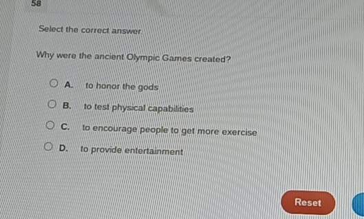 Solved: Select the correct answer Why were the ancient Olympic Games ...