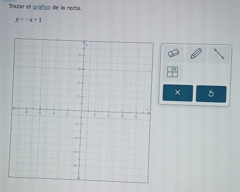 Trazar el gráfico de la recta.
y=-x+1
×