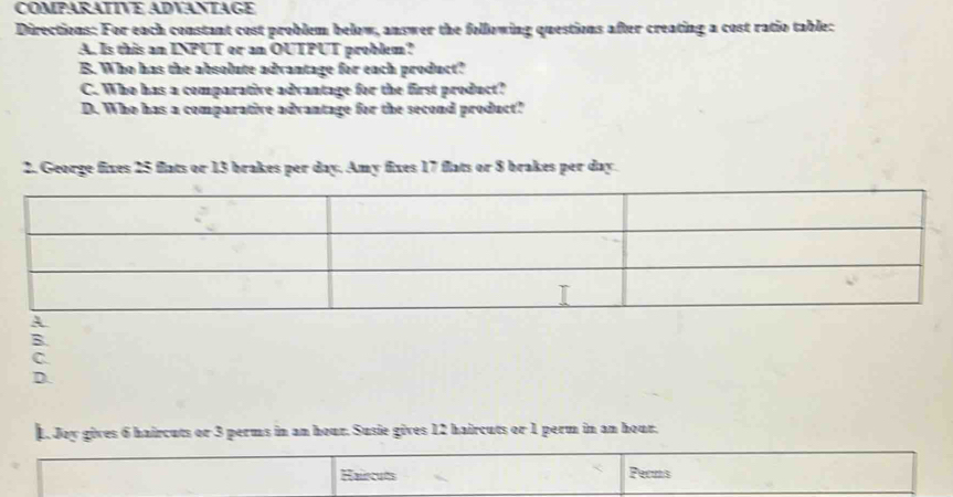 Solved: COMPARATIVE ADVANTAGE Directions: For each constant cost ...