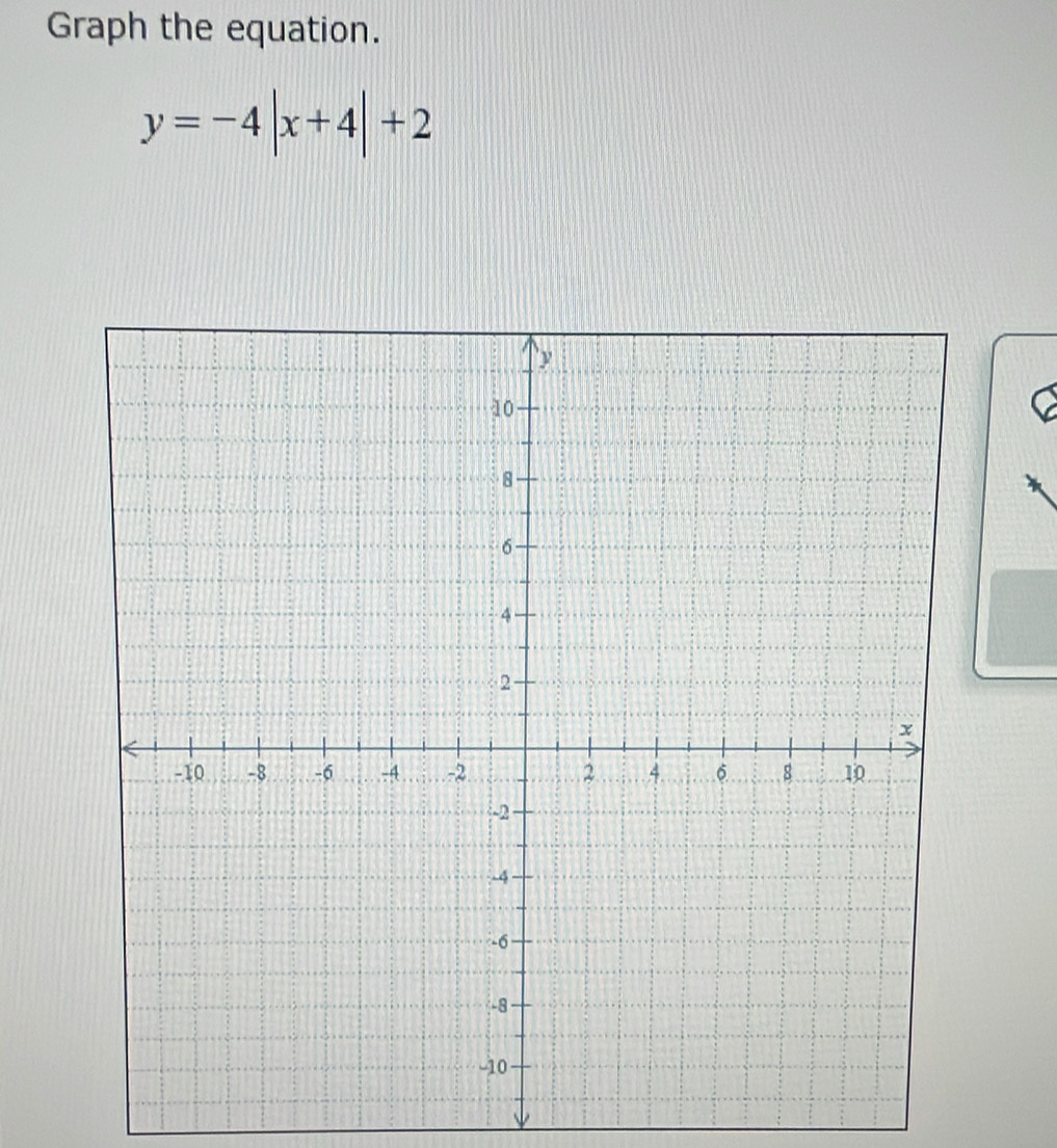 Graph the equation.
y=-4|x+4|+2