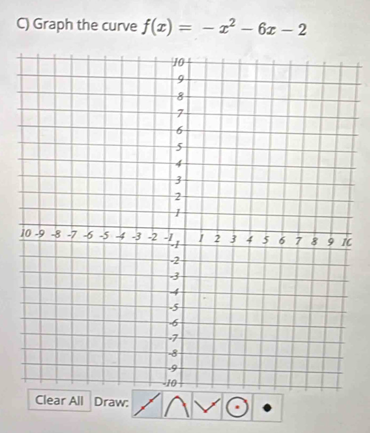 Graph the curve f(x)=-x^2-6x-2
C 
Clear All Draw: