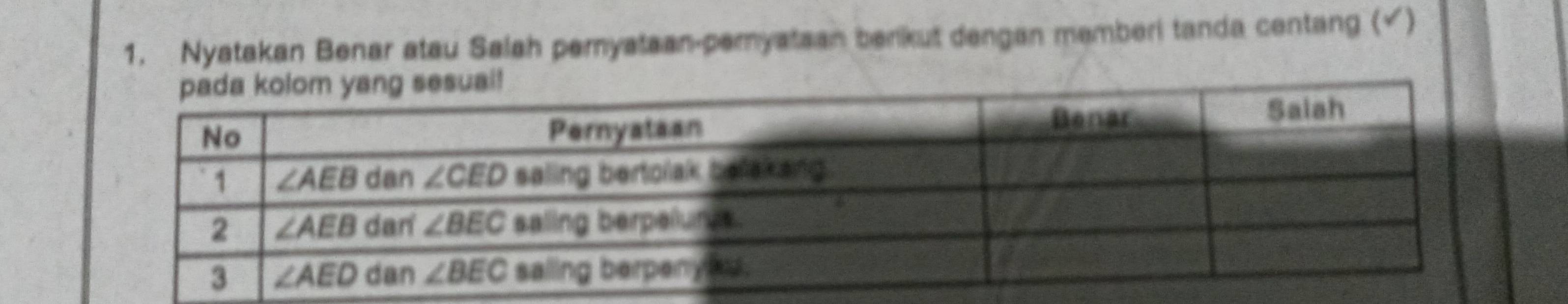 Nyatakan Benar atau Salah peryataan-peryataan berikut dengan memberi tanda centang (√)