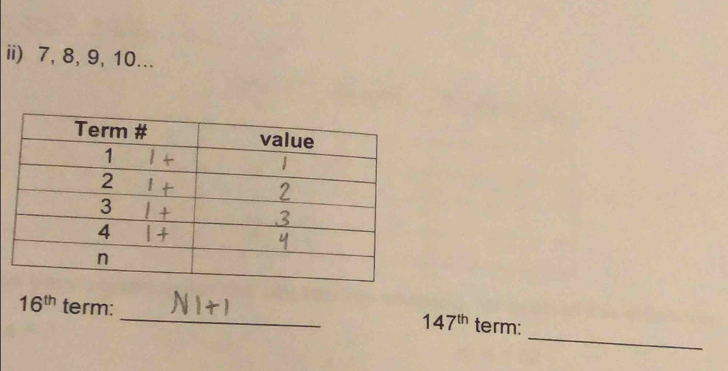 ii) 7, 8, 9, 10...
_
16^(th) term: _term:
147^(th)