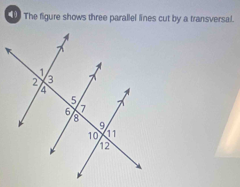 The figure shows three parallel lines cut by a transversal.