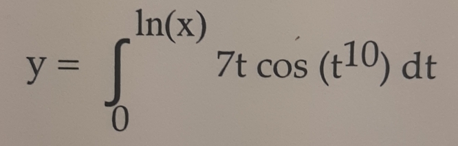 y=∈t _0^((ln (x))7tcos (t^10))dt