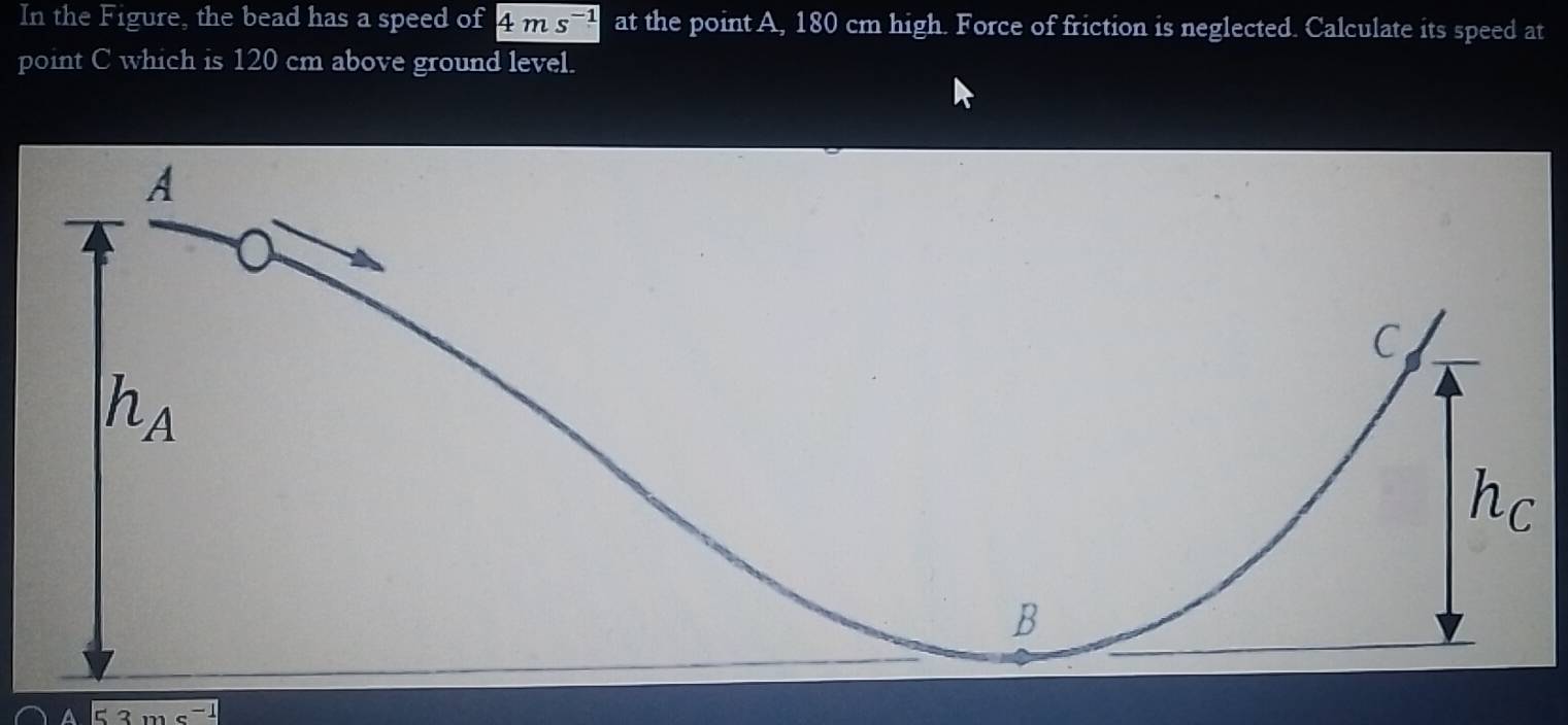 Solved: In the Figure, the bead has a speed of 4ms^(-1) at the point A ...
