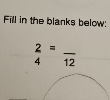 Fill in the blanks below:
 2/4 =frac 12