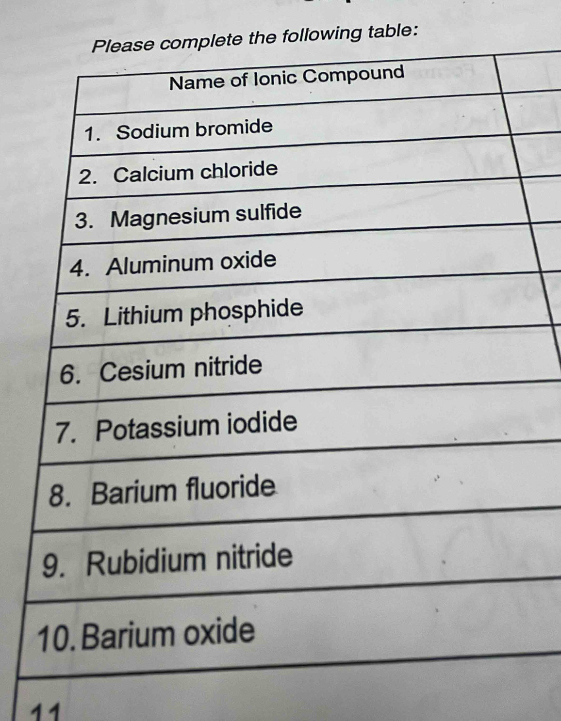 ollowing table: 
11