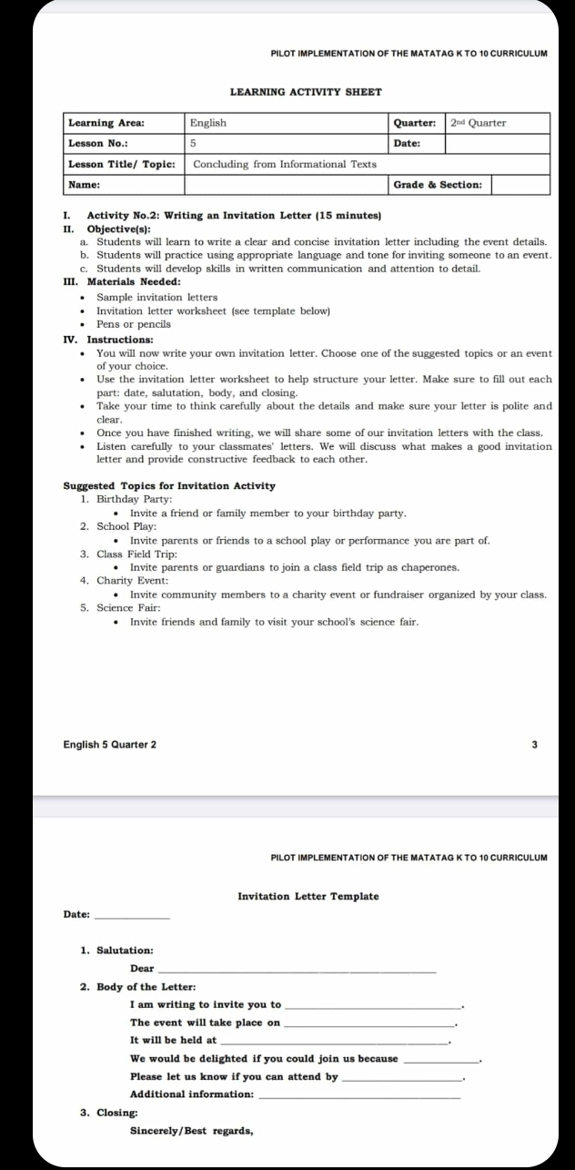 Solved: PILOT IMPLEMENTATION OF THE MATATAG K TO 10 CURRICULUM LEARNING ...
