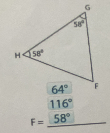 beginarrayr 64° 116° F=_ 58°endarray