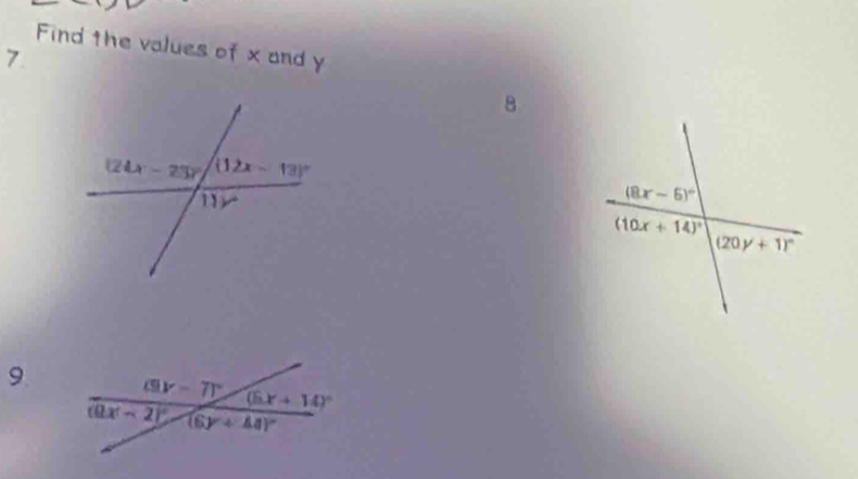 Find the values of x and y
7.
8
9