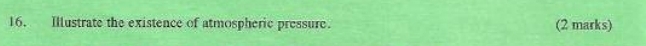 Illustrate the existence of atmospheric pressure. (2 marks)