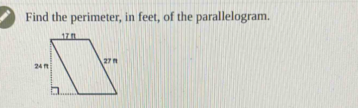 Find the perimeter, in feet, of the parallelogram.