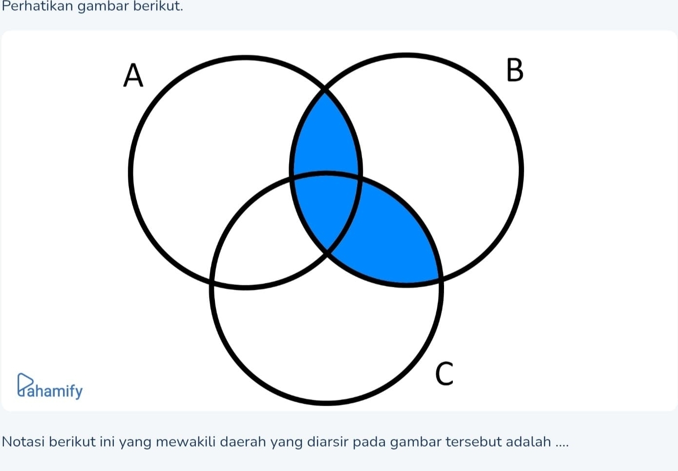 Perhatikan gambar berikut. 
dahamify 
Notasi berikut ini yang mewakili daerah yang diarsir pada gambar tersebut adalah ....