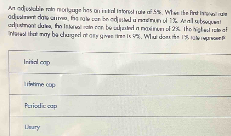 Solved: An adjustable rate mortgage has an initial interest rate of 5% ...