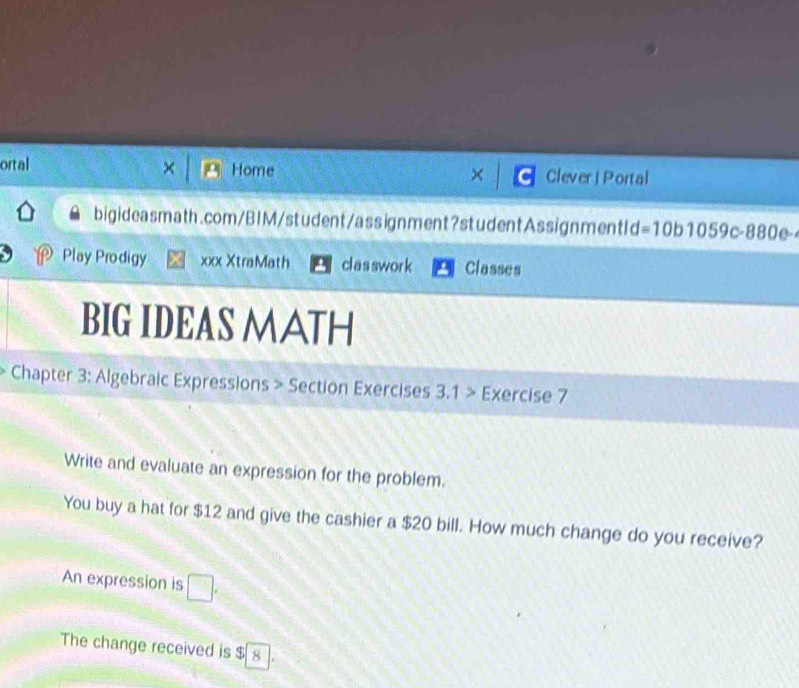 Solved: A ortal Home Clever | Portal bigideasmath.com/BIM/student ...