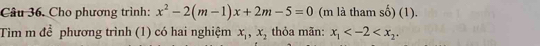 Cho phương trình: x^2-2(m-1)x+2m-5=0 (m là tham số) (1).
Tìm m để phương trình (1) có hai nghiệm x_1, x_2 thỏa mãn: x_1 .