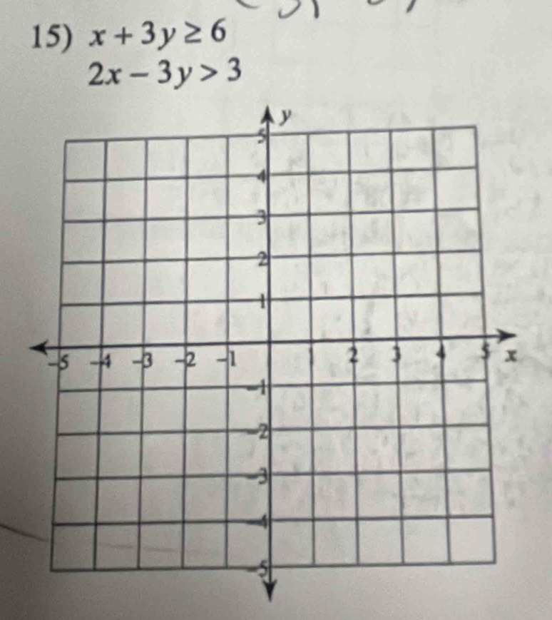 x+3y≥ 6
2x-3y>3