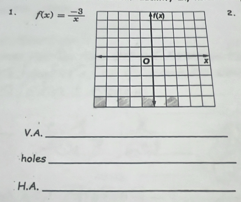 f(x)= (-3)/x 
2.
V.A._
holes_
H.A._