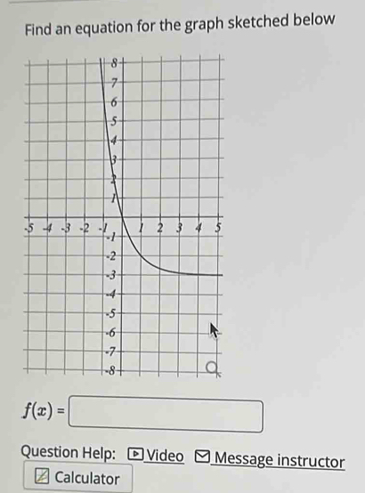 Find an equation for the graph sketched below
f(x)=□
Question Help: ▷ Video Message instructor 
Calculator