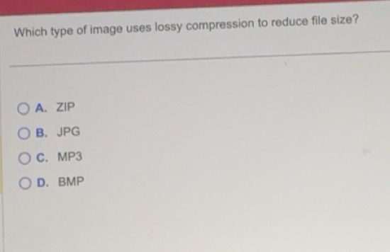 Solved: Which type of image uses lossy compression to reduce file size ...