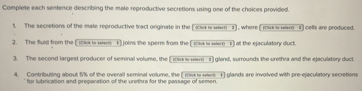 Solved: Complete each sentence describing the male reproductive ...