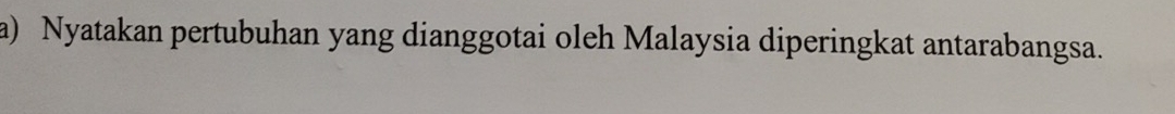 Nyatakan pertubuhan yang dianggotai oleh Malaysia diperingkat antarabangsa.