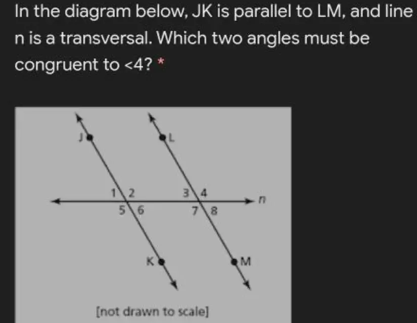 Solved: In the diagram below, JK is parallel to LM, and line n is a ...