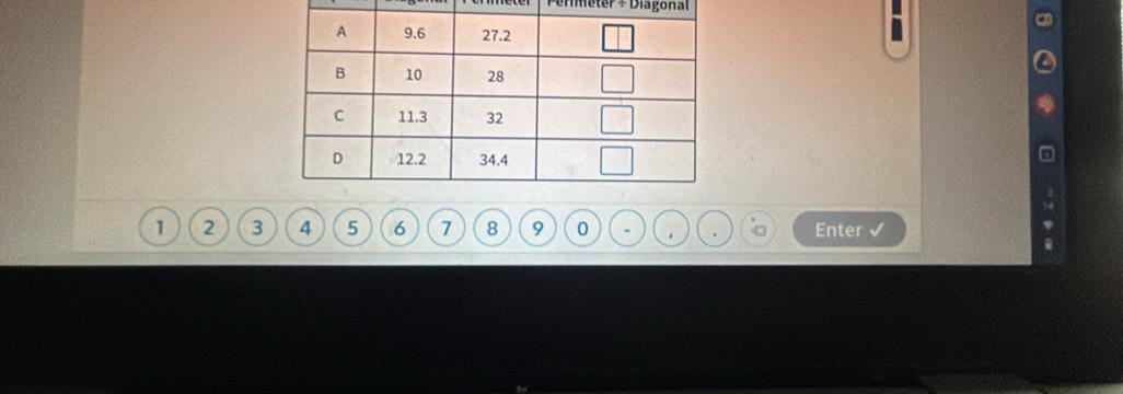 Permeter = Diagonal
1 2 3 4 5 6 7 8 9 0 - . Enter