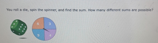 You roll a die, spin the spinner, and find the sum. How many different sums are possible?