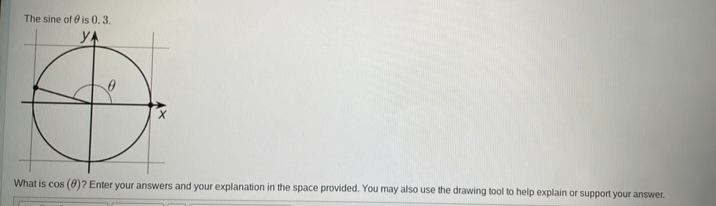 The sine of θis 0. 3. 
What is cos (θ ) ? Enter your answers and your explanation in the space provided. You may also use the drawing tool to help explain or support your answer.
