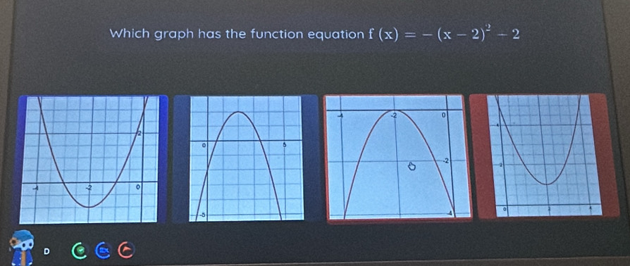 Which graph has the function equation f(x)=-(x-2)^2-2