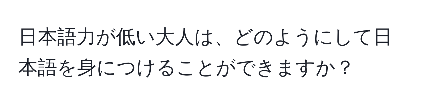 日本語力が低い大人は、どのようにして日本語を身につけることができますか？