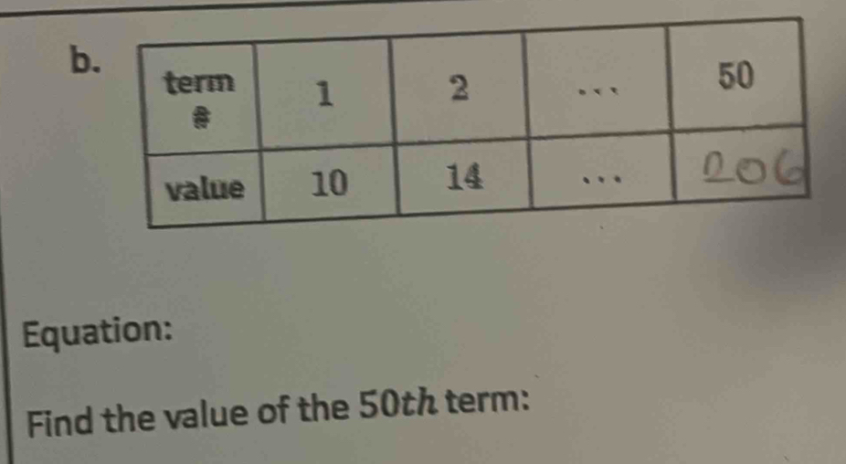 Equation: 
Find the value of the 50th term: