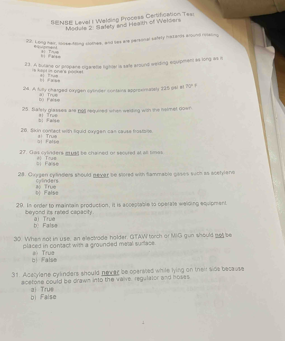 Solved: SENSE Level I Welding Process Certification Test Module 2 ...