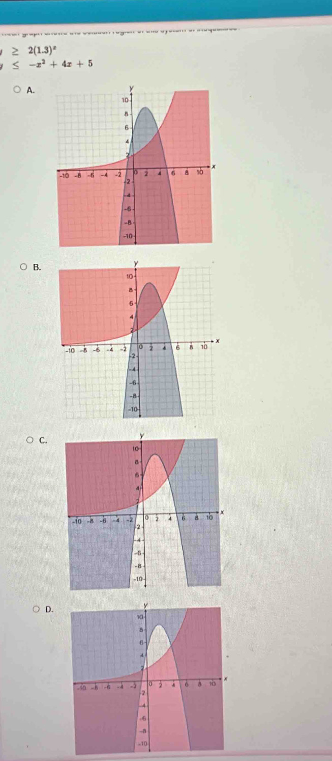 2(1.3)^x
-x^2+4x+5
A. 
B. 
C. 
D.