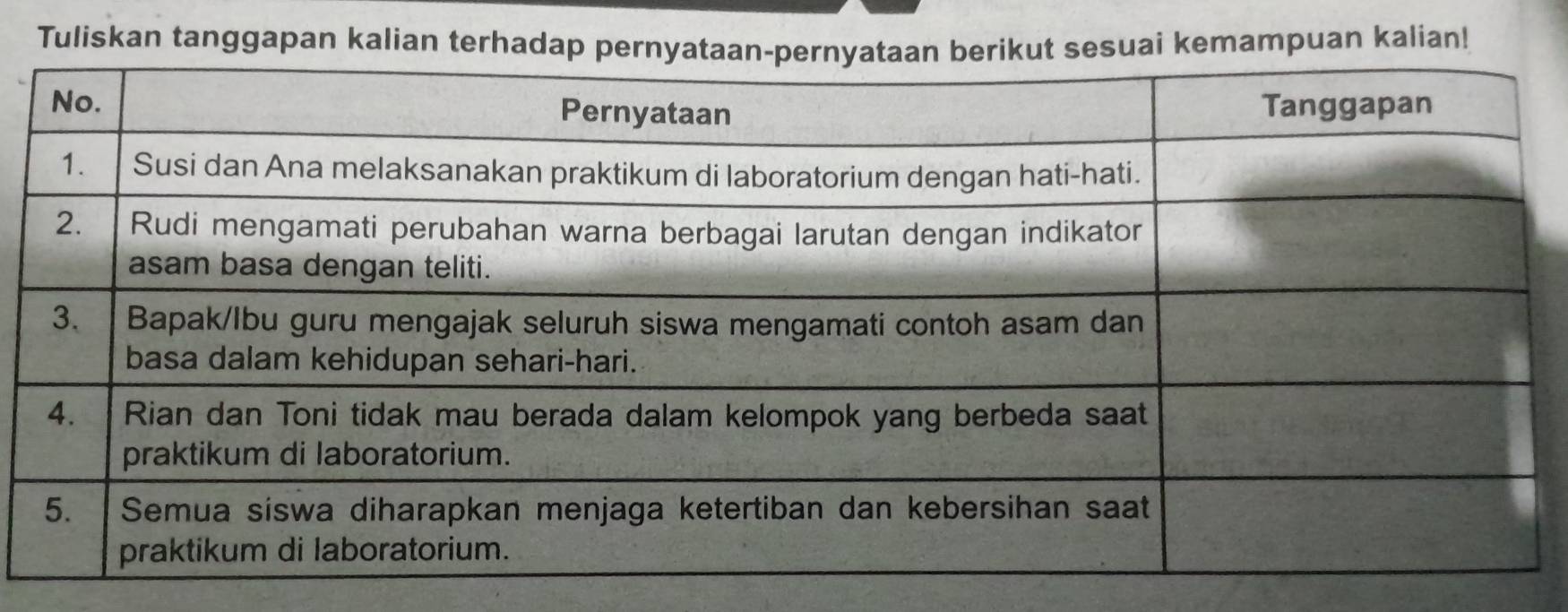 Tuliskan tanggapan kalian terhadi kemampuan kalian!