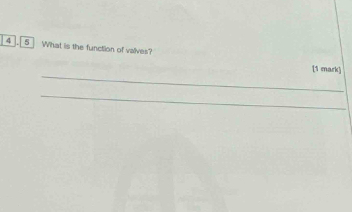 4 .5 What is the function of valves? 
_ 
[1 mark] 
_